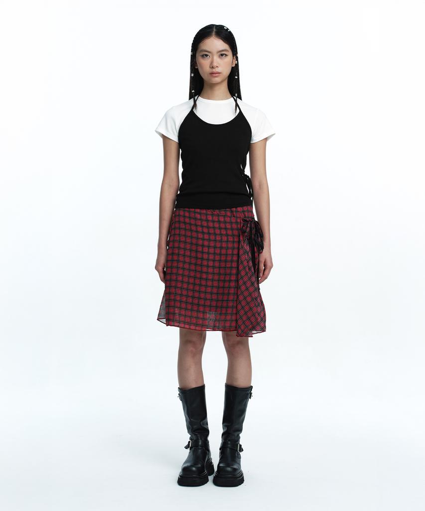 Rough Neck Asymmetrical Tie Skirt Red