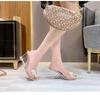 1098 Serie 8 cm Absatz Sandalen Kristall Transparent High Heels Strass Keil Flache Damenschuhe LFD