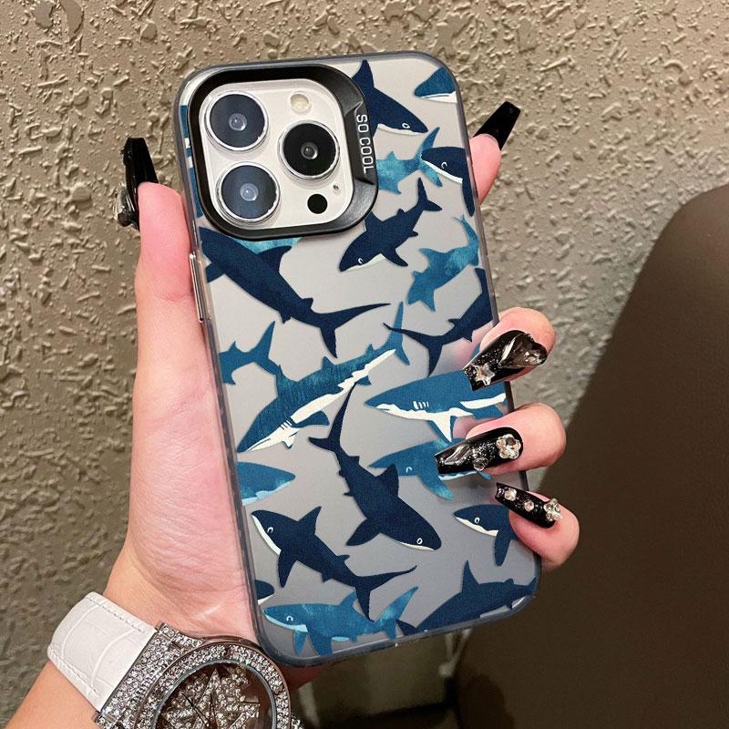Ocean Shark In Groups Laser Phone Case For IPhone 13 11 12 Pro Max Mini 16 15 14 Pro Max Plus Shockproof Protective Back Covers