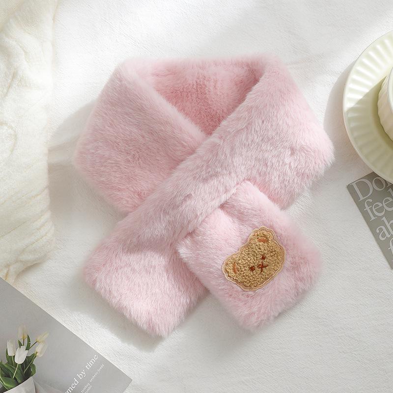 Women's Autumn Winter Cute Bear Plush Faux Mink Fur Scarf - Thick, Warm, Versatile Neck Warmer