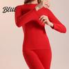 Velvet Sleepwear Set Seamless Double-sided Thermal Underwear Winter Unisex 2 Pcs/Set Round Neck Homewear Thick