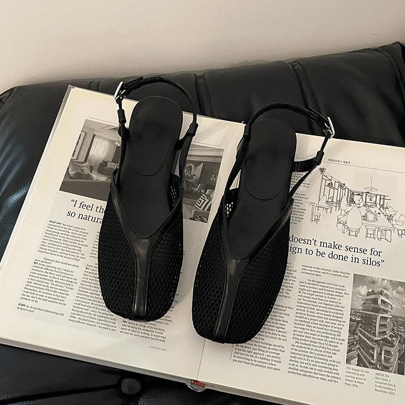 

Stylish retro simple mesh breathable bag head sandals women s 2025 summer new commuter with skirt Roman shoes 40 чёрный