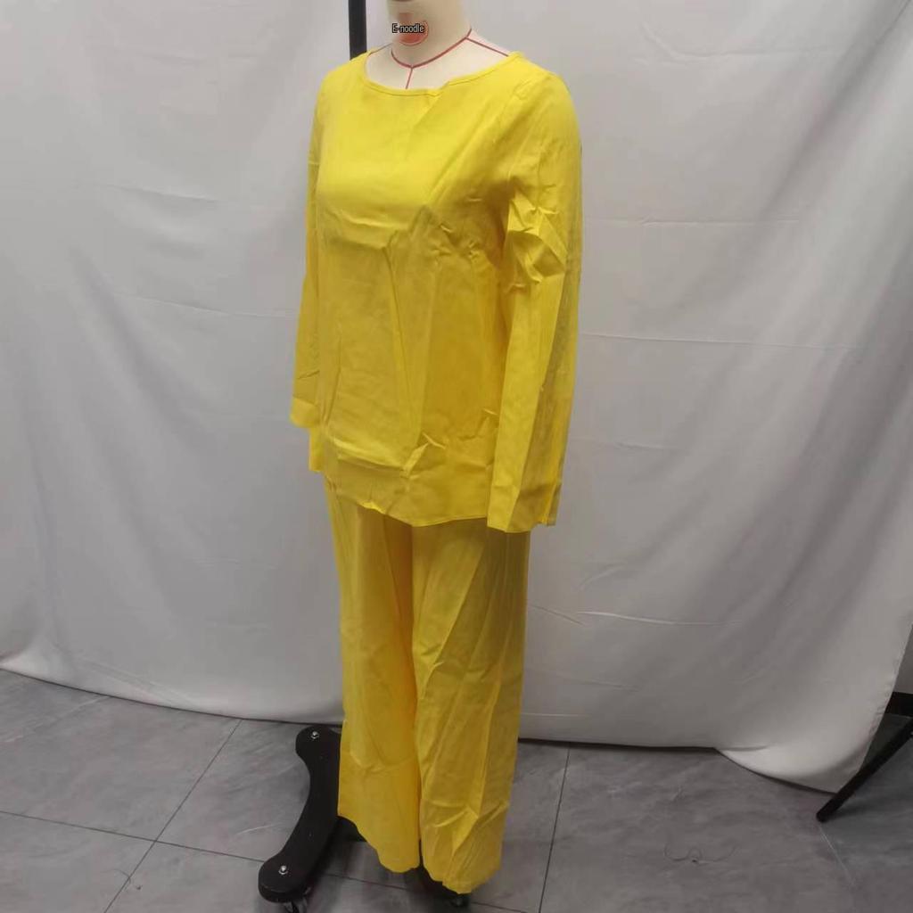 2025 Summer Women's Cotton Linen Two-Piece Set: Loose Casual Long Pants & Solid Color Top