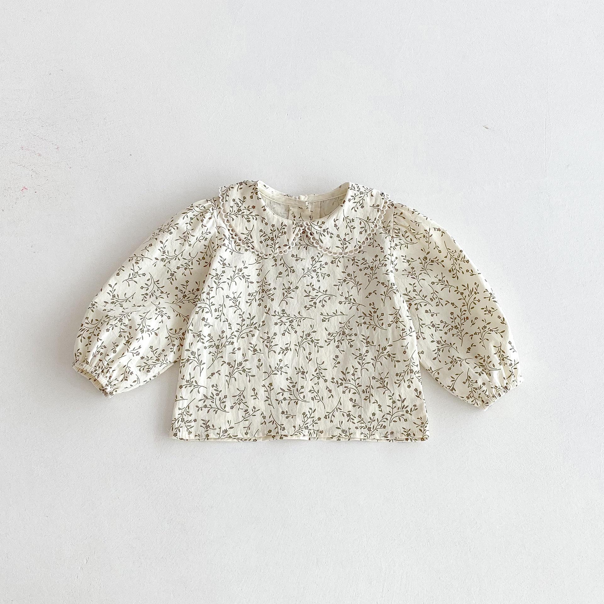 Комплект из рубашки с цветочным узором и воротником-куклой и платья-жилета для девочек - Осень 2025 80cm