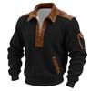 Men's Solid Color Corduroy Zipper Neck Long Sleeve Top Men's Casual Lapel Top