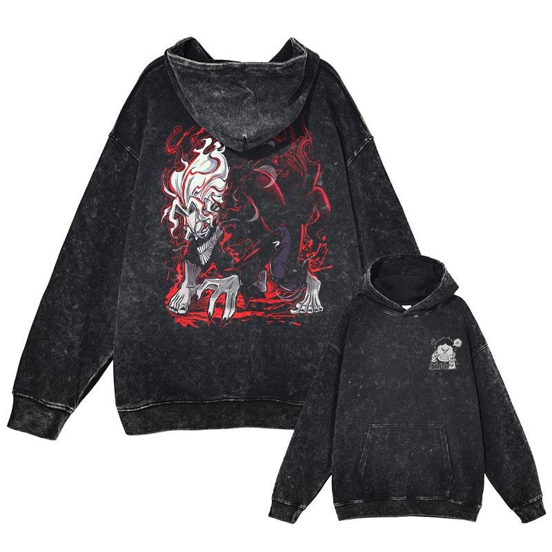 Anime Dandadan Hoodies Vintage Washed Dan Da Dan Hooded Sweatshirts Oversize Streetwear Manga Ayase Momo Okarun