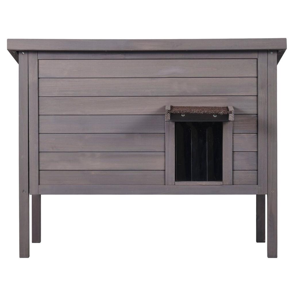 Outdoor Cat House Wooden Feral Cat Shelter with Roof & PVC Door Flaps