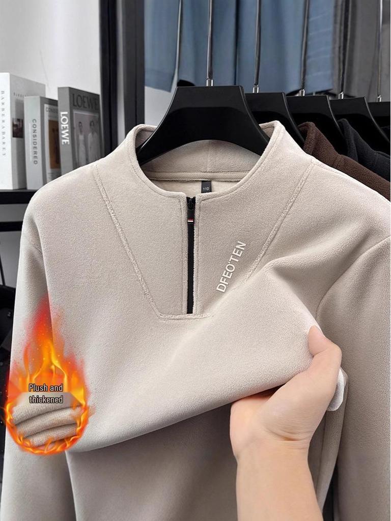 Men's Plush Half-Zip Stand Collar Fleece Sweatshirt for Autumn/Winter