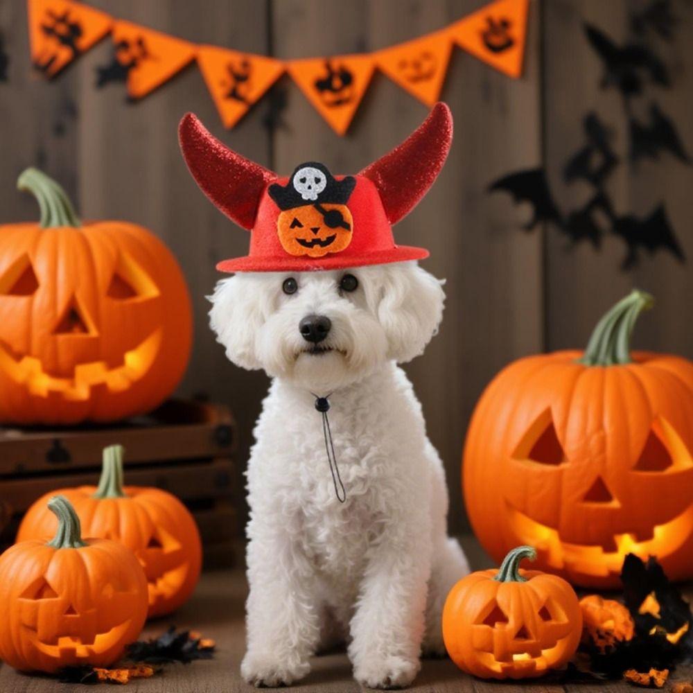Adjustable Halloween Pet Hat Pumpkin Cat Cosplay Hat Cat Headwear Dog Dress Up Cap  Halloween Decor