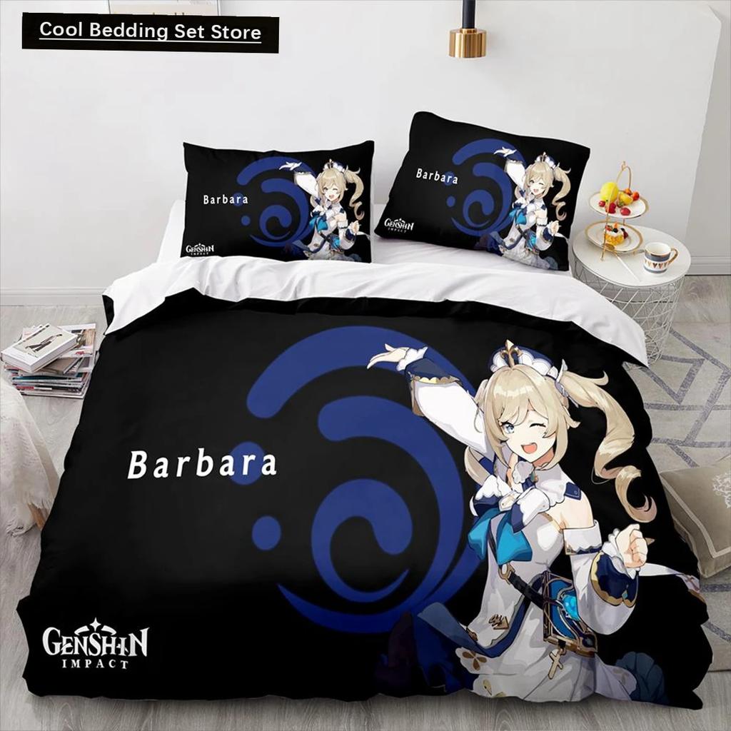 3D-trykk Anime Genshin Impact Xiao SUCROSE Qiqi Dynetrekk Tegneserie Sengetøysett Sengesett Dyne Dynetrekk Hjemmetekstiler