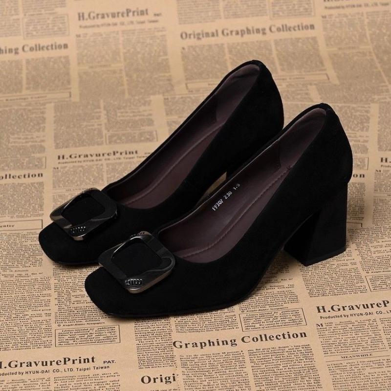 Autumn new temperament square head thick heel single shoes light mouth square buckle high heel work women's shoes