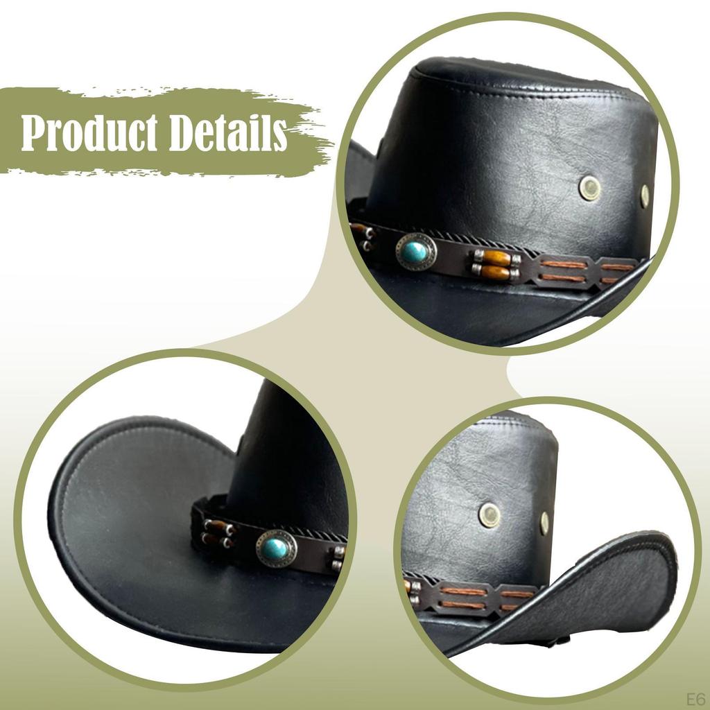 Cowboyhut Western Jazz Sonnenschutz PU Kostüm mit breiter Krempe für Geburtstag