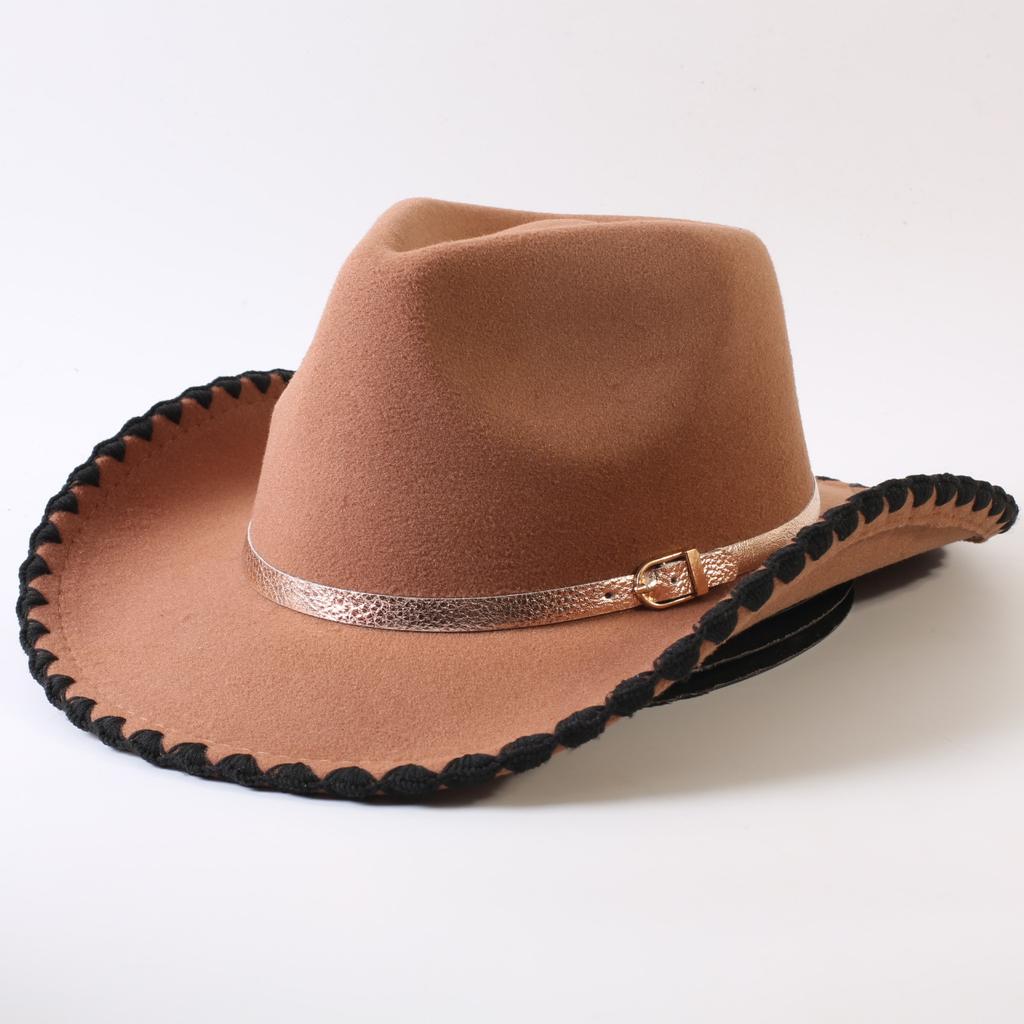 Popular European and American classic retro western cowboy hats, men's and women's fashion high-end peach heart top hats