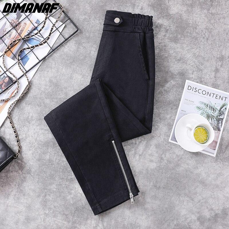 DIMANAF Women Cothing Cotton Long Pants Black Oversize Pants Elastic Waist Vintage Casual Lady Loose Trousers Autumn Winter 2021