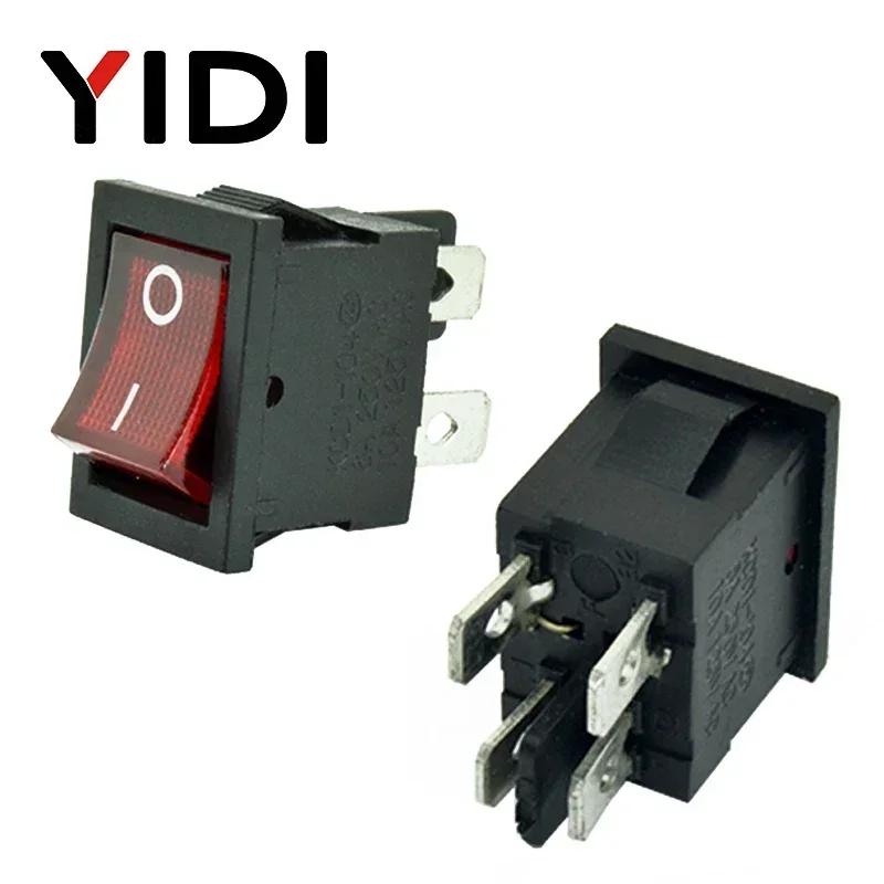 6A 250VAC KCD1-104 Rocker Switch 4pin On Off DPST 12V 220V Red Lamp Black Latching 15x21 Rocekr Switch