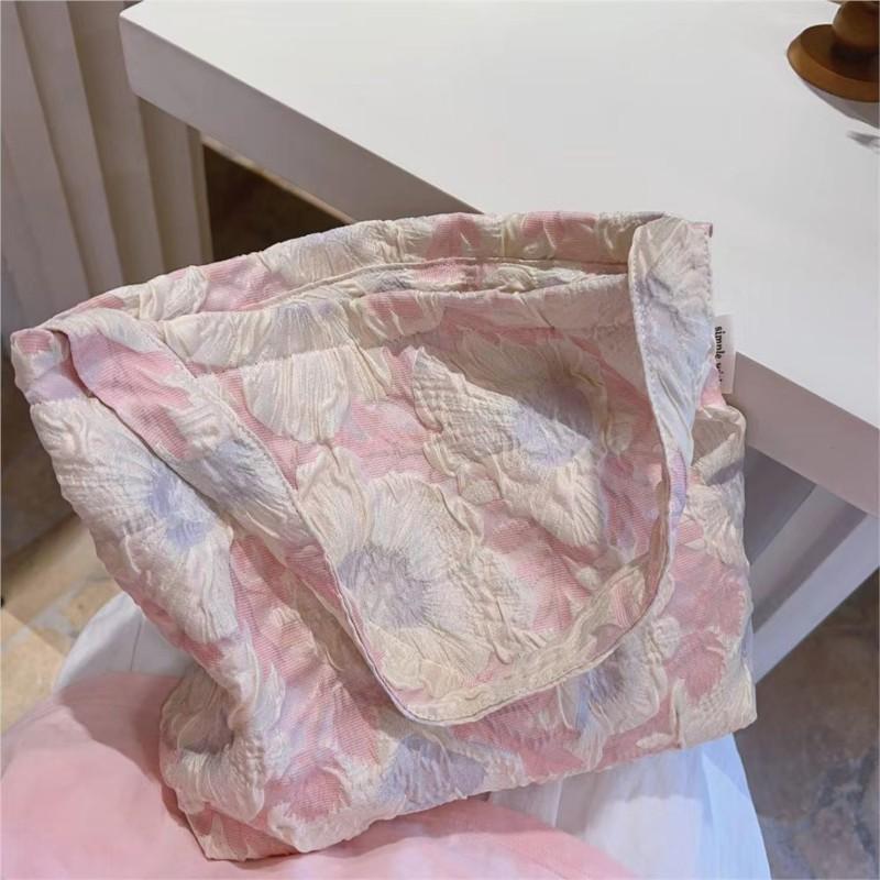 Retro Oil Painting Tulip Shoulder Bag Women Floral Crinkled Large Capacity Canvas Bag Ladies Artistic Elegant Underarm Bags 2025
