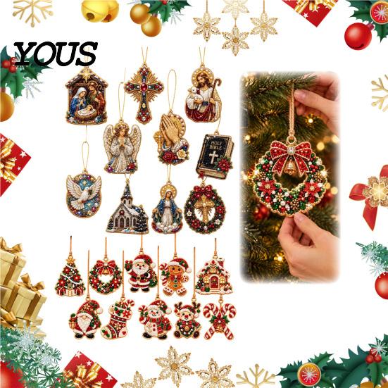 Novice Friendly Craft Supplies Christmas Faux Pearl Art DIY Kit, Make 10Pcs Hanging Ornaments, Festive Seasonal Handmade Ornaments Rhinestone Kit for