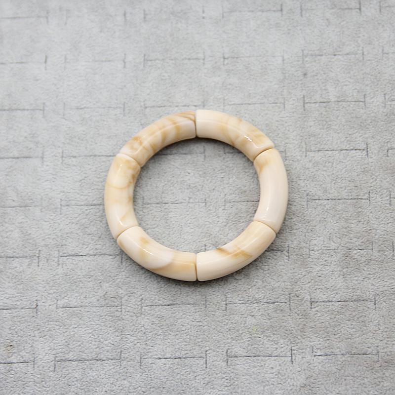 New Mixed Gold Color Tube Beads Acrylic Bracelets Bangles for Women Men Stretch Bamboo Curved Resin Bracelet Stack Jewelry Gifts