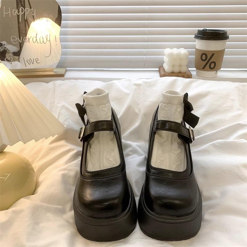 

Женские туфли на высоком каблуке 2025 новая весна и лето ретро женская обувь толстый каблук маленькие кожаные туфли Мэри Джейн одинарные туфли 35 чёрный