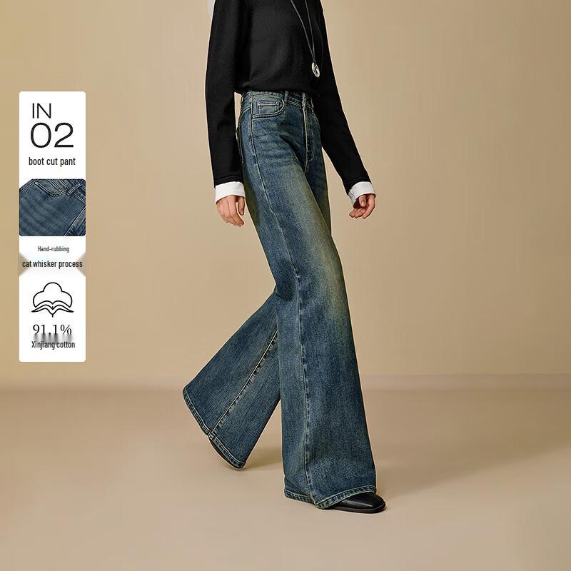 

INMAN Women s Retro Washed Fleece Flared Jeans 28