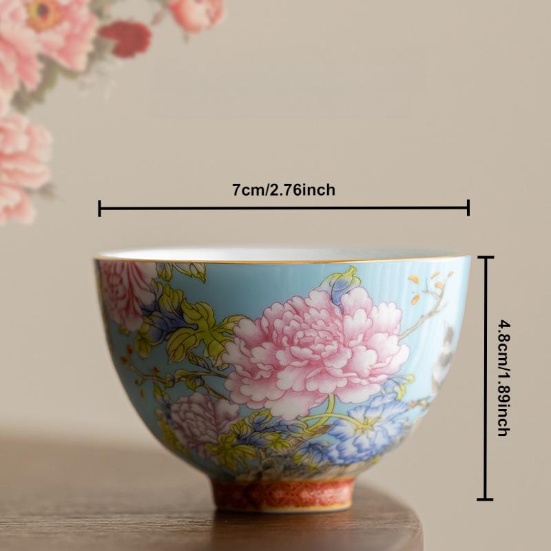 65ml Chinese Enamel Color Ceramic Tea Cup Peony Master Cups Household Palace Flower Teacup Set Portable Mini Tea Bowl Teaware