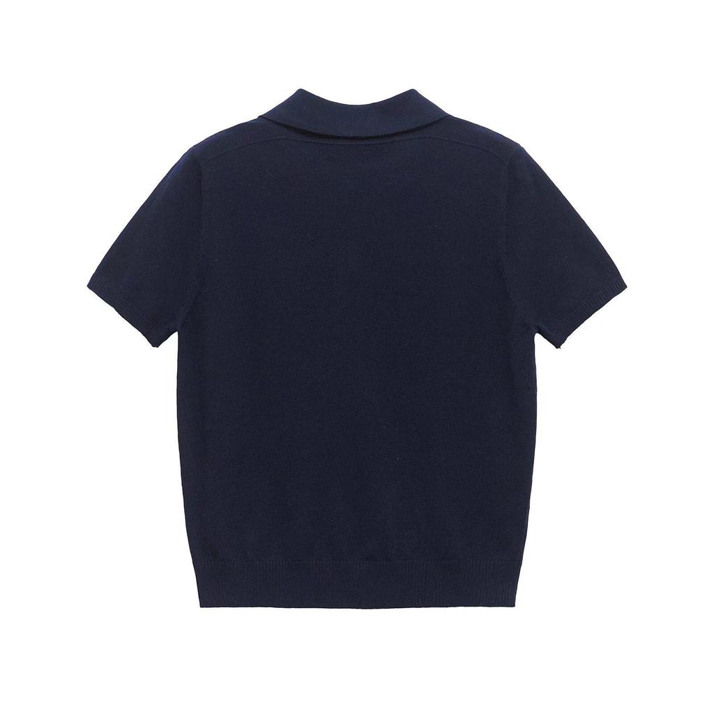 2025 Spring Women's Slim Fit Knit Sweater - Sweet & Simple Turn-Down Collar, Short-Sleeved