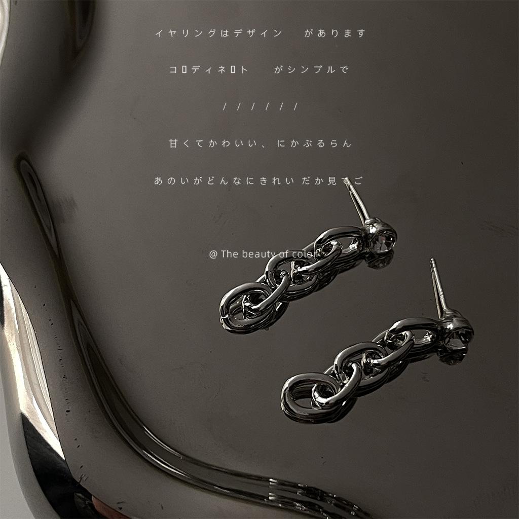 ifashion @bright eyes 925 silver needle plated real gold chain earrings hip hop silver earrings cold