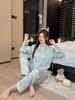 Pajamas Women's Spring and Autumn Ice Silk Long Sleeve Love Jacquard Homewear Summer Thin Air Conditioning Clothing Set Autumn 1101