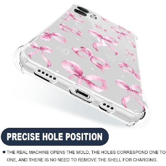 for iPhone 12 Mini Case Clear,TLT Pink Bow Transparent Soft Shockproof Protective Slim Thin Bumper Pattern Design Phone Case