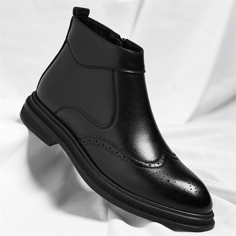 

Autumn Winter Thick Soled Men Business High Top Boots Are Simple Breathable Carved Comfortable Suitable for Men Formal Wear 38 чёрный