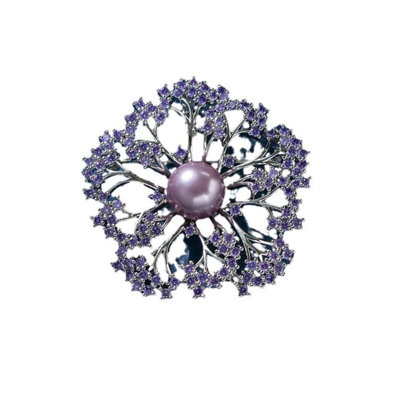 Elegant Green Agate Dandelion Brooch with Pearl Accent