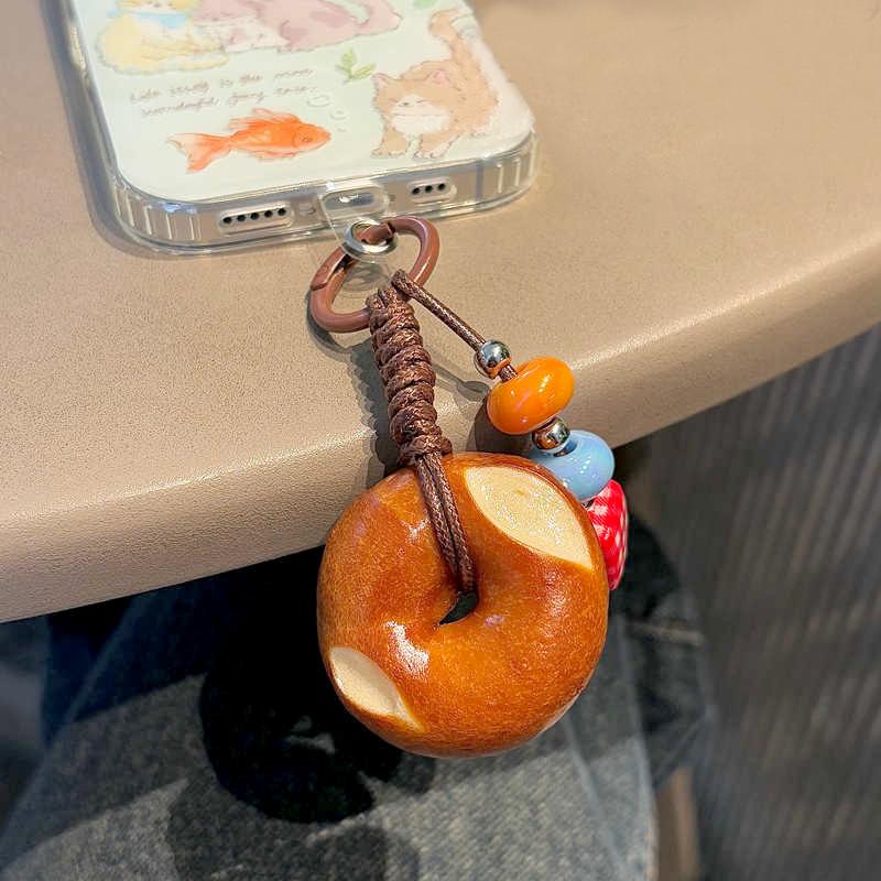 Simulation Pretzel Bread Beaded Woven Rope Charm Creative Phone Lanyard Camera Bag Pendant Accessory Bag Charm
