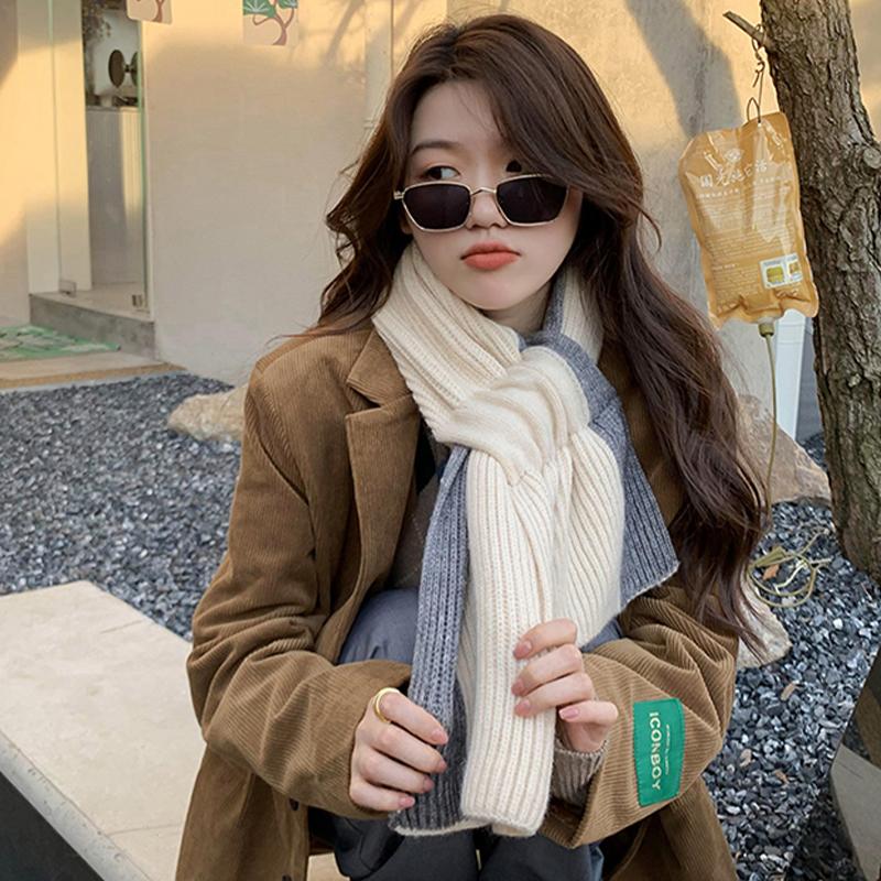 Korean Style Fashionable Casual Color-Blocked Thick Warm Long Scarf For Women
