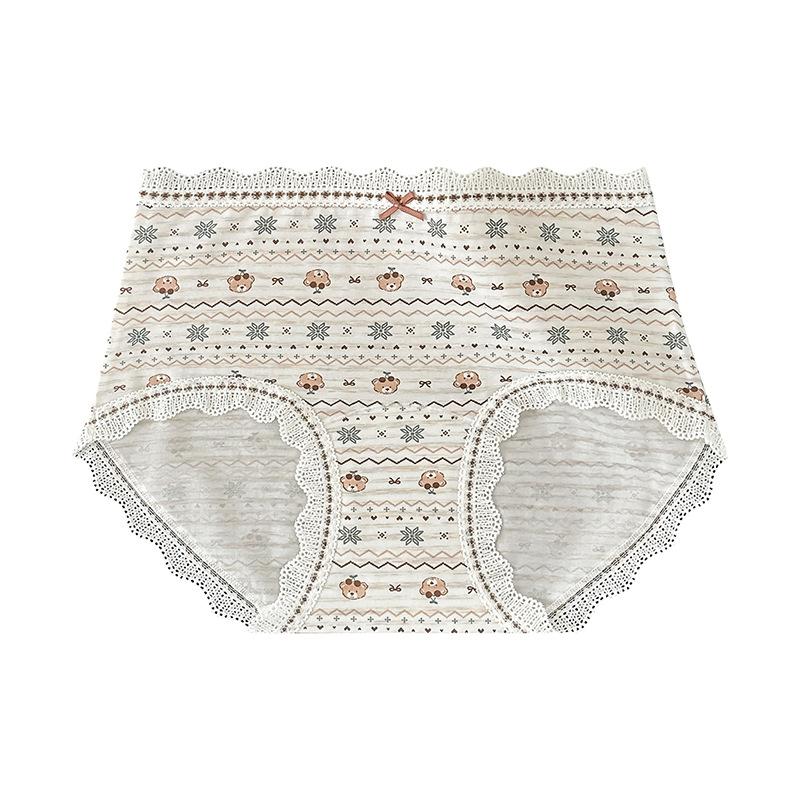 Ladies Summer Bear Print Lace Edge Skin Friendly Waist 10A Antibacterial Briefs