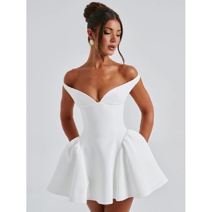 

Французский стиль Однотонное Платье для вечеринки с глубоким V-образным вырезом на спине и без рукавов, мини-юбка, V-образный вырез, заниженная линия талии, женское платье L белый