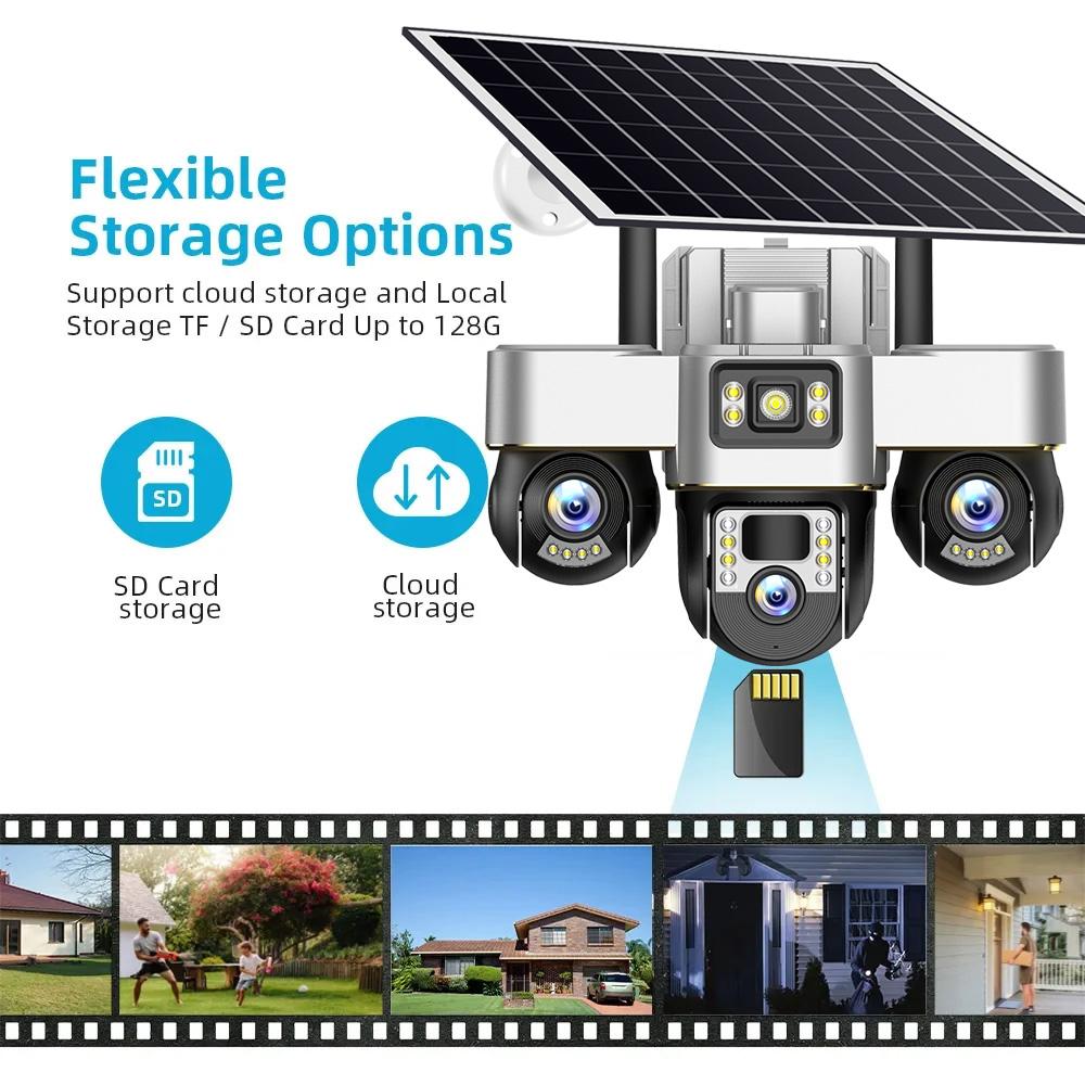 V380 PRO Solar Camera 4G 15MP 3 PTZ Lens Human Detection 3 Screen Security Surveillance Night Vision Waterproof CCTV Security Protection