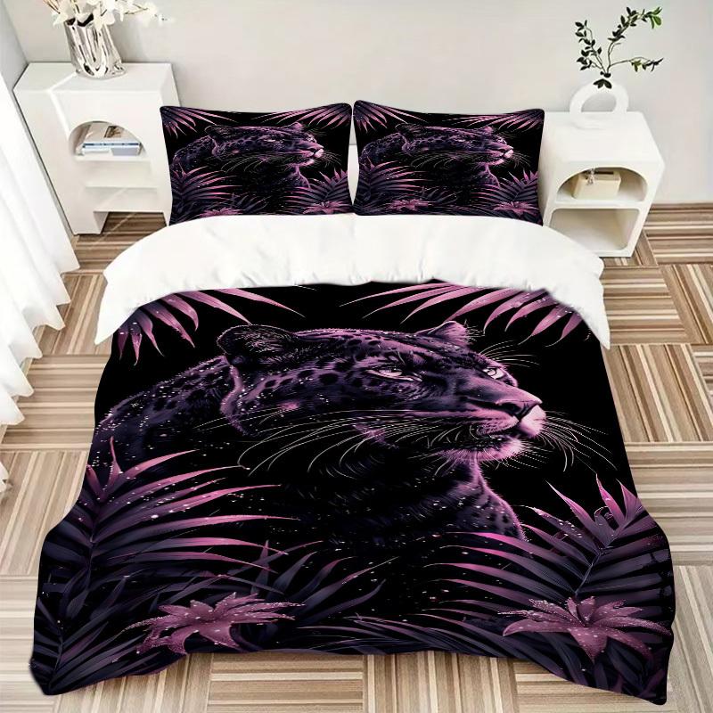 3pcs Black Leopard Print Duvet Cover Set -Includes 1 Duvet Cover and 2 Pillowcases, No Quilt Core, All-Season Home Decor  yy251111095
