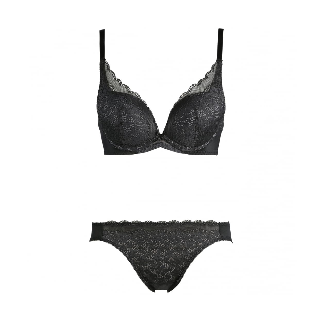

AMOSTYLE BY Triumph Dream Bra Бюстгальтер с глубоким V и трусики «Дейзи» M014 Размер D65M и комплект, кружево, (черный),