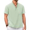 Cotton Linen T-shirt for Men Henley Neck Casual Solid Color Tees Short Sleeve Lightweight Breathable Vacation Beach Style Tops