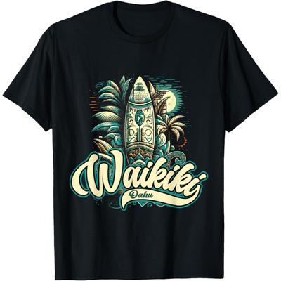 Waikiki Beach Polynesian Hawaii Surf Design T-Shirt for Men Women Kids