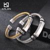 Hip Hop Double Layer Open Bangles For Men Brushed Stainless Steel Wire Mesh Chain Bracelet Male Charm Thick Party Jewelry Gift