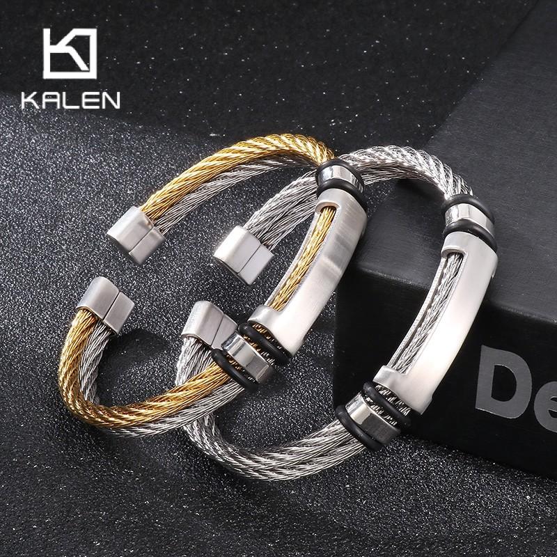 Hip Hop Double Layer Open Bangles For Men Brushed Stainless Steel Wire Mesh Chain Bracelet Male Charm Thick Party Jewelry Gift