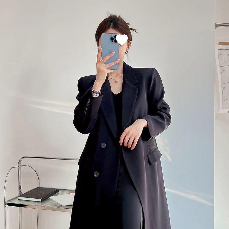 

Women s British Style Spring & Autumn Blazer: Mid-Length, Single-Breasted Trench Coat S (85-100 jin)