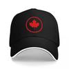 Kanada Ahornblatt Logo Schwarze Baseballkappe mit Rotem Kreisdesign Klassische Verstellbare Mütze für Männer und Frauen Outdoor-Kleidung