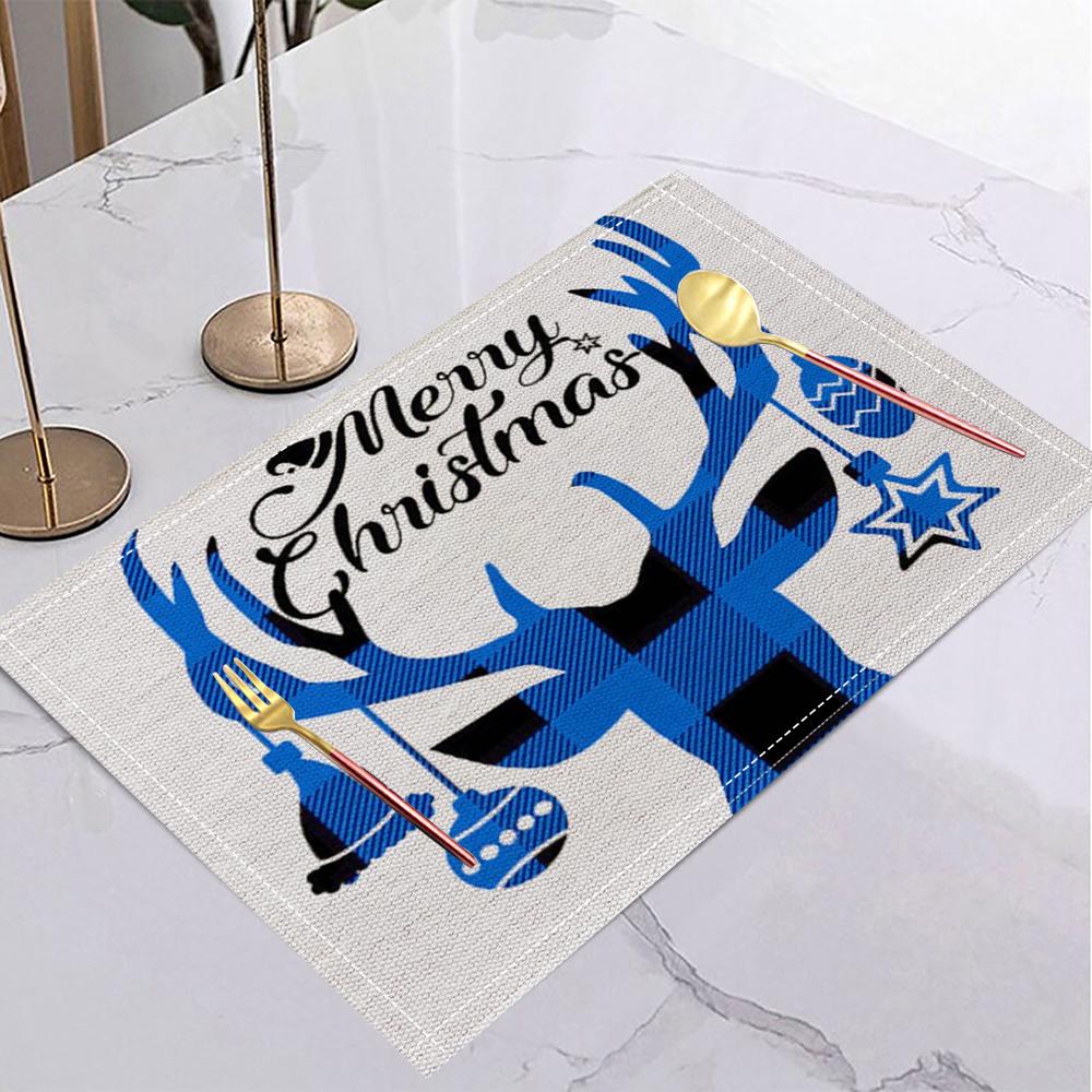 Рождественская льняная салфетка на стол, кофейная подставка, темно-синий, олень, абстрактное дерево, снежинка, радостный, клетчатый, декоративный, праздничный 1PC-32x42cm