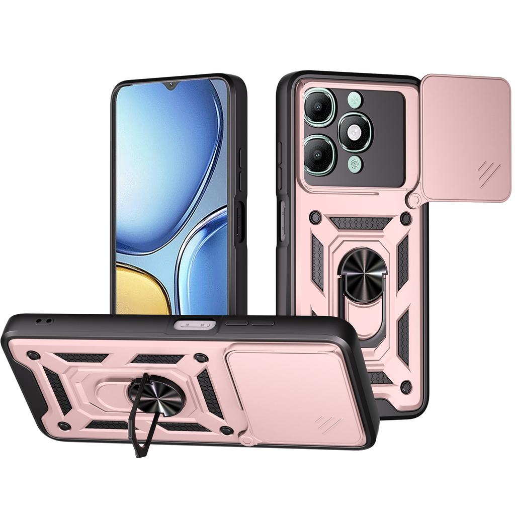 For itel A90 4G Case with Slide Camera Lid PC+TPU Kickstand Phone Cover