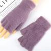 Simple plush gloves women's winter warm finger gloves solid color half finger uncovered student writing flat gloves