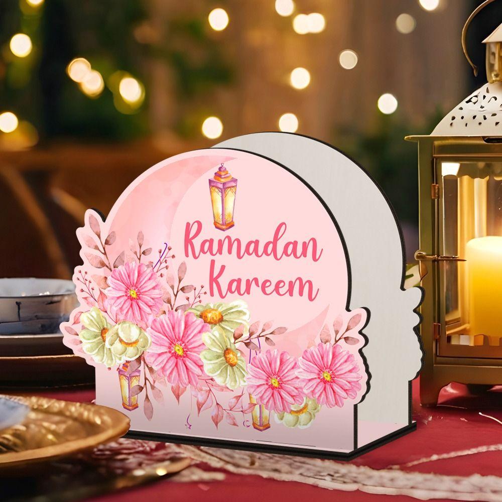 Wooden Eid Mubarak Tissue Box Decorative Large Capacity Tissue Storage Box Anti-slip Tissue Dispenser Eid Al Fitr Celebration