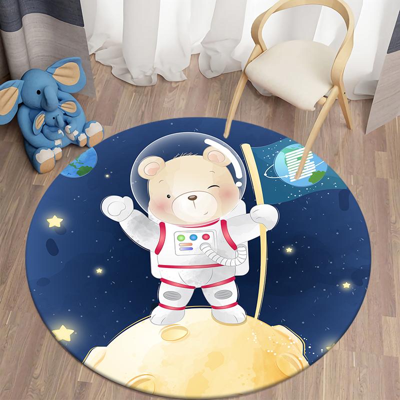 Round Rug Home Decor Rug Cartoon Animal Pattern Rug Floor Mat Kids Bathroom Living Room Decor Rug