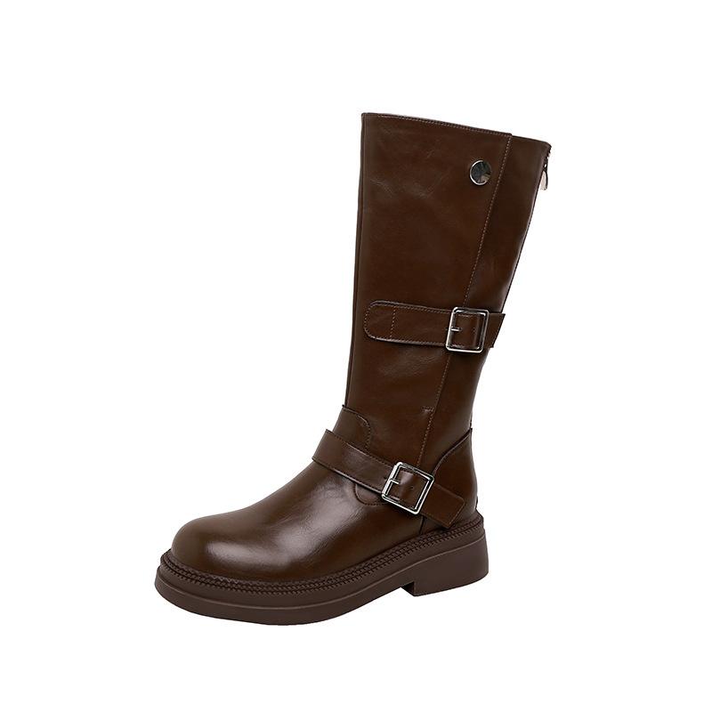 

Майяр коричневые ботинки-платформа средней высоты новые женские осенне-зимние рыцарские ботинки пряжка ремня ретро двусторонние ботинки Мартин 40